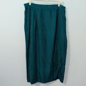 Leslie Fay Emerald Green 100% Silk Midi Skirt Emerald Green Vintage Size 18